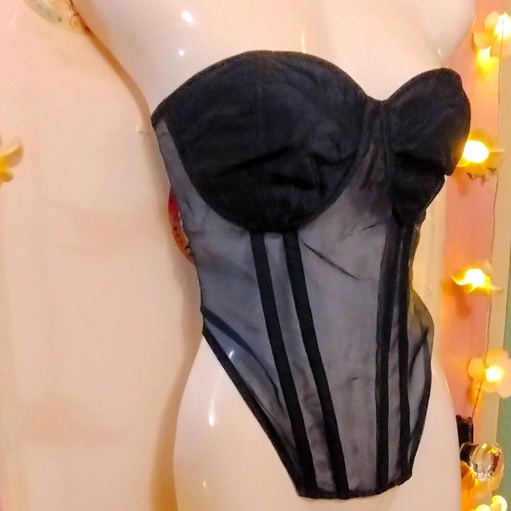 Blue Sheer Strapless Bustier Corset - Women Intimates